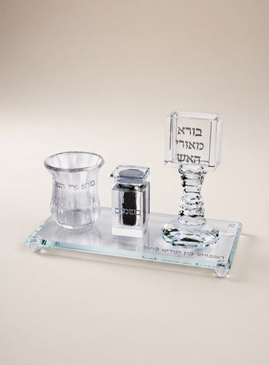 סט הבדלה קריסטל שקוף עם מגש