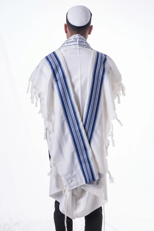 טלית צמר א.א כחול-כסף