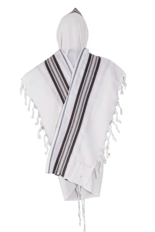 טלית תשבץ – חום-אפור-כסף